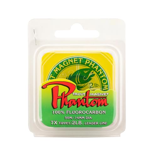 Trout Magnet Phantom Fluorocarbon Leader – Ultra-Invisible, 100% Fluorocarbon Clear Leader Line (Tippet) for Trout & Clear Water Fishing - 50 Meter Spool - size: 2lb, 7X Tippet