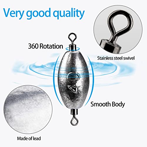 THKFISH Fishing Weights Inline Weights Trolling Sinkers Swivel Weights Quick Set Up Lead Fishing Sinker with Inner Swivel - size: 10pcs-40g(1.4 oz)