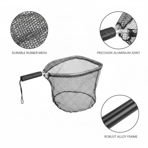 Rubber Mesh Landing Net Head Replacement, Aluminum Alloy Frame for Freshwater Fishing, Smooth Hook Release - size: 15.75 x 11.02 x 11.81"
