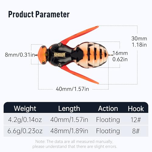 Kingdom Wasp Crawl Bait Insect Bionic Floating Fishing Lures Swimbaits Hard Artificial Baits Lure Freshwater and Saltwater Bass Carp Pike Walleye Fishing ABS Material Carbon Steel Three Book Hook - color: Set4, size: 4.2g
