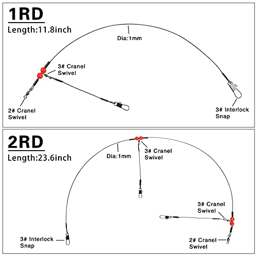 Fishing Leader Rigs Saltwater Tackle Rigs with Swivels Snaps, High Strength Wire Leaders Rigging Surf Fishing Gear Equipment for Lures Bait Hooks Catfish Walleye - color: Black Stainless Steel Leader, size: 24PCS, style: 2 Arm