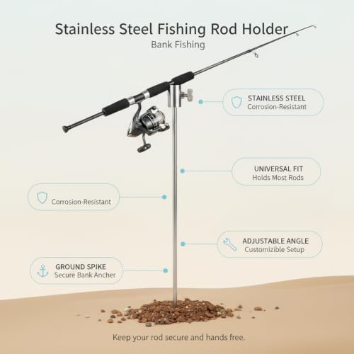 Silver Stainless Steel Ground Spike Fishing Rod Holder for Bank and Shore Angling