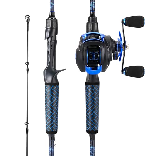 Sougayilang Baitcaster Combo – 8.1:1 High-Speed Reel, 18.5LB Drag, 9+1 Bearings, IM7 Graphite 2-Piece Rod, 6‘/7’ M Power for Bass Fishing - color: Right-7'0''