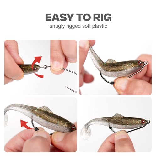 Weedless Swimbait Hooks with Screw Lock & Bait Stopper- 1/0 2/0 3/0 4/0 5/0 6/0 7/0 Sizes Worms Hooks for Bass Fishing - size: 1/0 - 40Pack