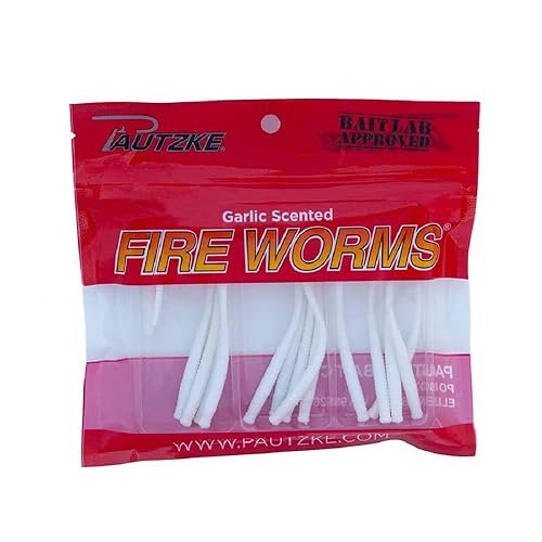 Pautzke Fire Worms – Garlic-Scented Soft Plastic Bait (15-Pack) for Trout, Panfish, Steelhead & Salmon – Multi-Species Lure for Float, Jig, or Tip-On Fishing – 2.7" Neutrally Buoyant Worms - color: White