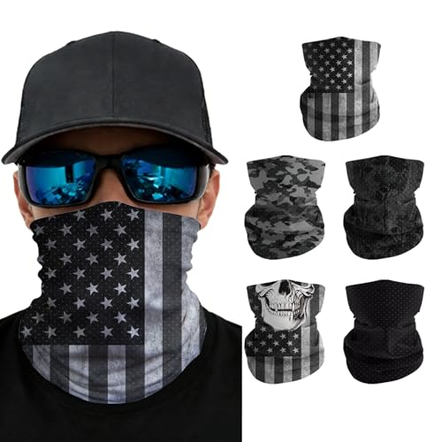 Summer Cooling Neck Gaiter UV 50+ Sun Protection Breathable Mesh Face Mask - color: 5pcs-black-series