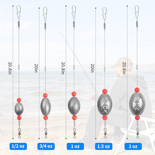Carolina Rig Catfish Rig Saltwater Bottom Surf Fishing Rigs Flounder Rigs Wire Leaders with Egg Sinkers for Flounder Catfish Grouper Striped Bass Drum Redfish Fishing - size: 1 oz_8pcs