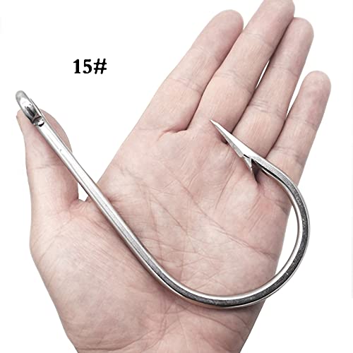 Saltwater Tuna Hooks– Stainless Steel Forged Ringed Extra Strong Big Game Fishing Hook for Giant Shark Salmon, Size 2/0-13/0 - size: 3/0# -5pcs
