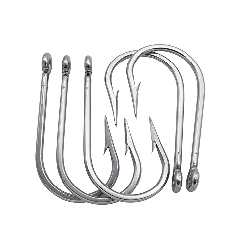 Saltwater Tuna Hooks– Stainless Steel Forged Ringed Extra Strong Big Game Fishing Hook for Giant Shark Salmon, Size 2/0-13/0 - size: 11/0#-5pcs