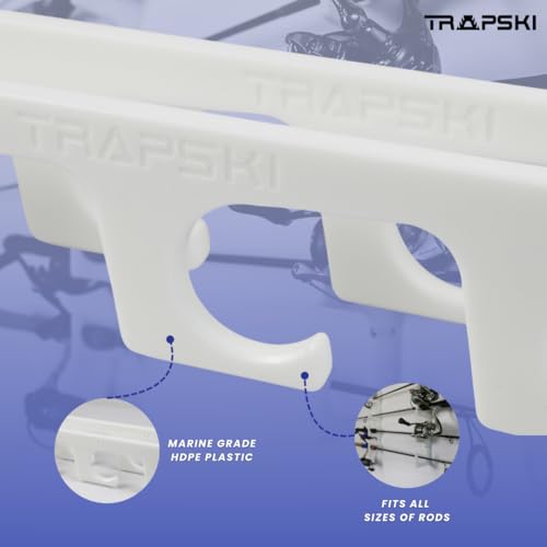TRAPSKI Made in The USA Fishing Rod/Pole Holder Rack Organizers | Wall or Boat Mounting Fishing Rod Rack | Marine Grade HDPE Plastic | Pole Holder for up to 4 Rods | Stackable - color: H4 White