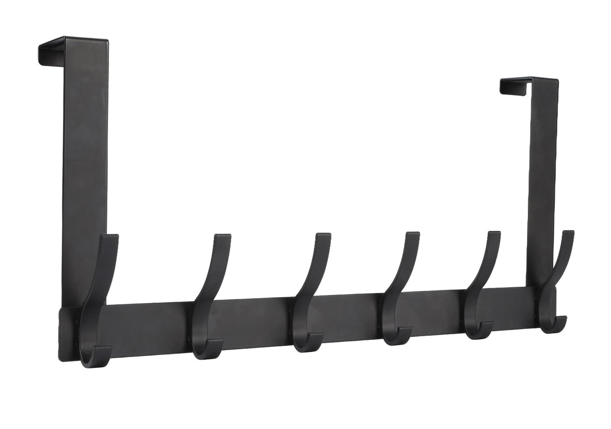 Over The Door Hooks, Door Hanger Hooks for Hanging, Over The Doors Towel Racks for Bathroom with 12 Coat Hook, Coat Rack Dorm Essentials Bathroom Accessories（1 Pack, Black）