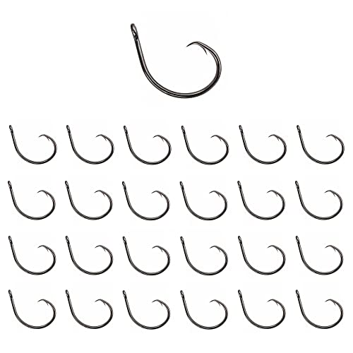 Reaction Tackle Circle Hooks - High Carbon Steel Fishing Hooks for Catfish, Bass and Saltwater Fishing - Sharp Offset Inline Point, Corrosion Resistant Black (25-Pack) - size: #2/0