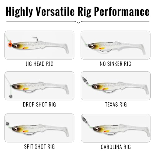 TRUSCEND Shadtale Easy Catch Soft Fishing Lures, Unique Vibration and Action for Various Rigs, Paddle Tail Swimbaits Trailer for Bass, Trout, Crappie, Walleye, Redfish, Saltwater & Freshwater Fishing - color: I3-3.35",0.2oz,10pcs