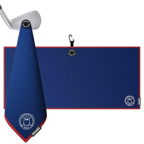 Ghost Golf Magnetic Towel (Caddie) - Ultra-Absorbent Microfiber Golf Towel | With Magnet for Golf Carts or Clubs - 18" x 40" Golfing Gear - Waffle Weave Pattern (Blue) - color: Blue