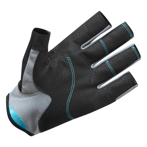 Gill Deckhand Sailing Gloves Short Finger with 3/4 Length Fingers - 50+ UV Sun Protection & Water Repellent - color: Black/BlueJay, size: Large