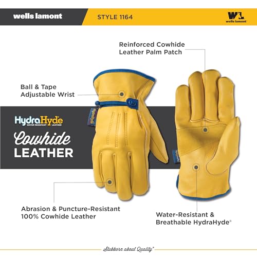 Wells Lamont Men's Adjustable HydraHyde Leather Work Gloves – Water-Resistant, Breathable, Durable – Ideal for Gardening, Landscaping, Ranching – Heavy Duty Leather Work Gloves – Saddletan, Medium - size: Medium (Pack of 1), style: Adjustable