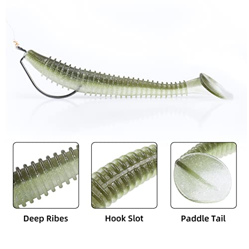 Paddle Tail Swimbaits 100/80/50PCS, 5/4/3/2 inch Soft Fishing Lures Bulk Pack – Durable Lifelike Action Lures for Bass, Trout, Crappie – Freshwater & Saltwater Fishing Gifts - color: Light Green, size: 2in, 100pcs