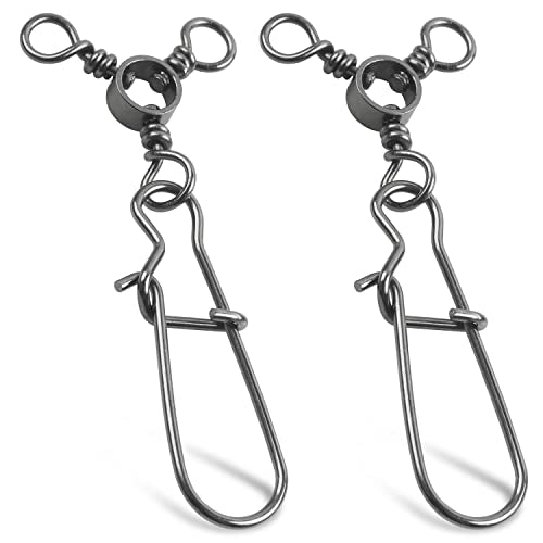 AGOOL Fishing 3 Way Swivel Snaps - 30pcs T-Turn Fishing Swivels Triple Swivels Cross Line Duo Lock Snap Swivels Fishing Lure Connectors Fishing Tackle for Trolling Catfish Rig Saltwater Freshwater - size: 6# (33lb) - 30pcs