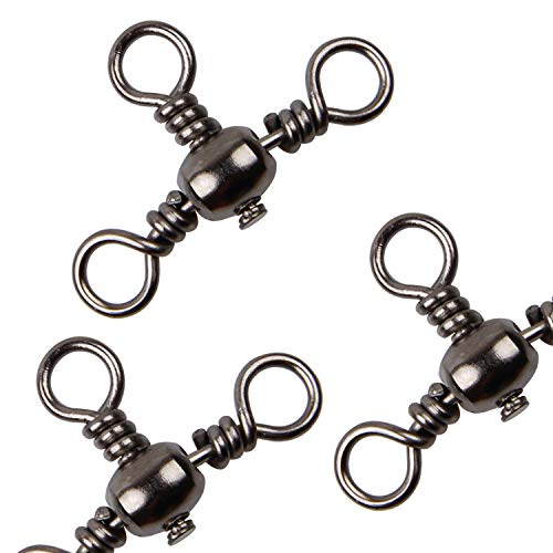 AGOOL 3 Way Swivels Fishing Tackle, 50/100pcs Crossline Barrel Swivel 3 Way Rigs T-Shape Three Way Swivels Fishing Tackle Connector for Catfish Rig Surf Fishing Rig - size: 2#_82lb