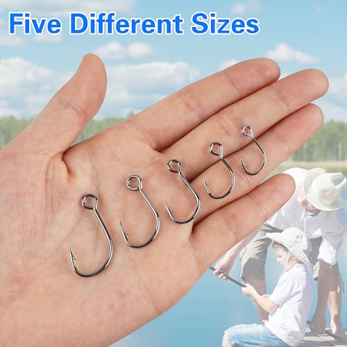 Inline Single Hooks, Inline Fishing Hooks for Treble Hook Replacement Lures Plugs Baits Large Eye with Barbed Saltwater Freshwater Fishing, #4#2#1 1/0 2/0 - size: 4#-100pcs