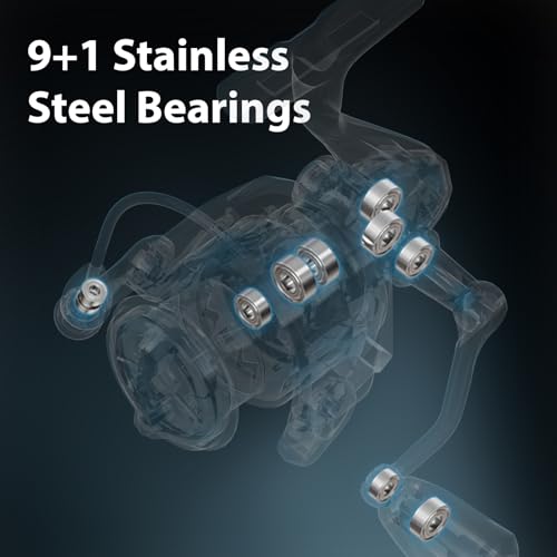Handing M1 Spinning Reel Freshwater Fishing Reel, 9+1 Ball Bearings for Smooth Performance, Up to 26.5 lbs Max Drag Power, CNC Aluminum Spool, 500 Size for Light Fishing, 2000 for Versatile Freshwater - size: Size 500