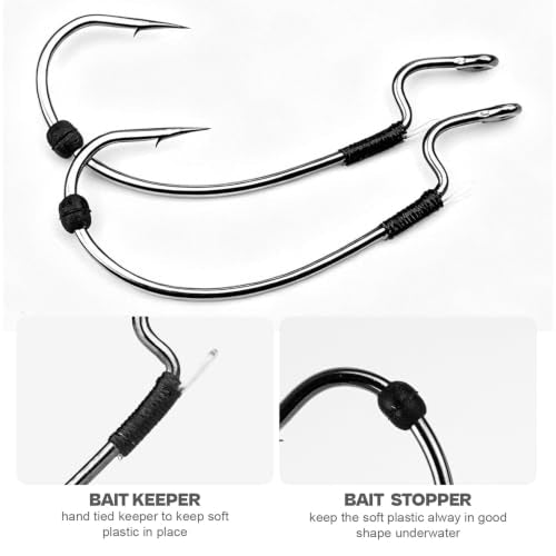 OJY&DOIIIY Offset EWG Worm Fishing Hook, Dual Anti-Slip Bait Keeper System Wide Gap Texas Rig Hook for Soft Plastic Baits 40/30-Pack 1/0 2/0 3/0 4/0 5/0 - size: 1/0 - 40Pack