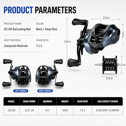 DC Baitcasting Combo, Smart Digital Brake Reel, 4-Section Carbon Rod, Tackle Bag, Line & Lures, Complete Travel Kit for Bass Freshwater - color: DC Baitcasting Combo-6FT- Right Handed