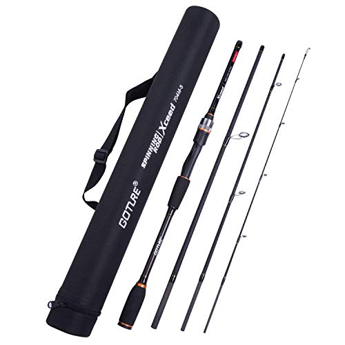 Goture 4-Piece Travel Carbon Fishing Rod M/MH Action 6.6-12ft Multi-Colors | Goture multi-spec travel fishing rods adopt upgraded high-grade carbon fiber blank with premium Fuji line guides - color: Black, size: Spinning/7'-Moderate-Fast/Medium