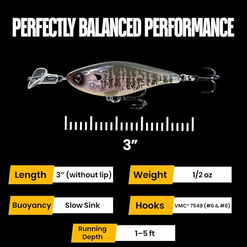 Headbanger Cranky Shad Slow-Sink Hard Lure (2-1/2", 3", 4" & 5") – Patented Erratic “Headbanging” Action Crankbait for Freshwater Bass, Walleye & Perch – 1/3 oz with Premium VMC Hooks - color: Ghost Shad, size: 4"