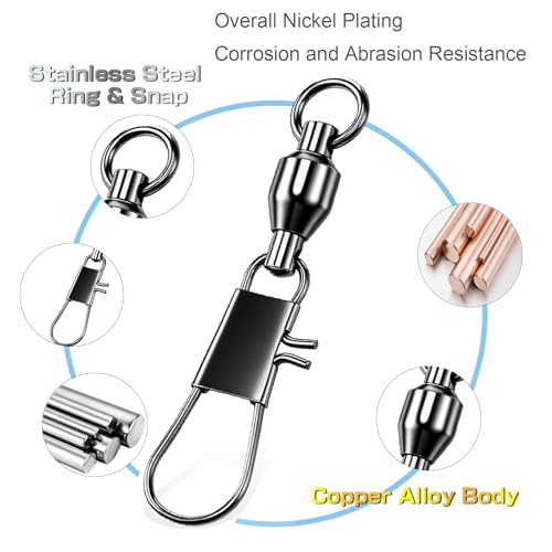 AMYSPORTS Steel Stainless Snap Swivels Saltwater Ball Bearing Fishing Swivel Lure Connector Barrel Swivels Fishing Tackle Black Nickel - size: size3 (37.9lb) 50 pcs