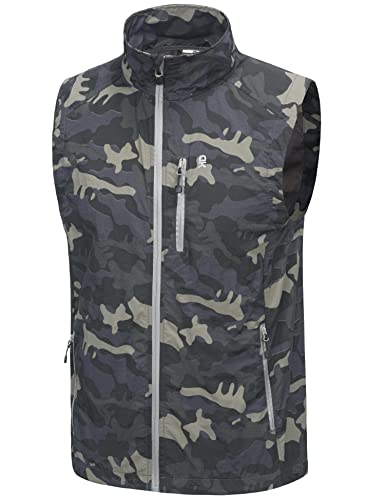 Little Donkey Andy Men's Lightweight Quick Dry Vest Packble Outerwear Sleeveless Windproof Jacket for Golfing Cycling Running - color: Camo, size: X-Large