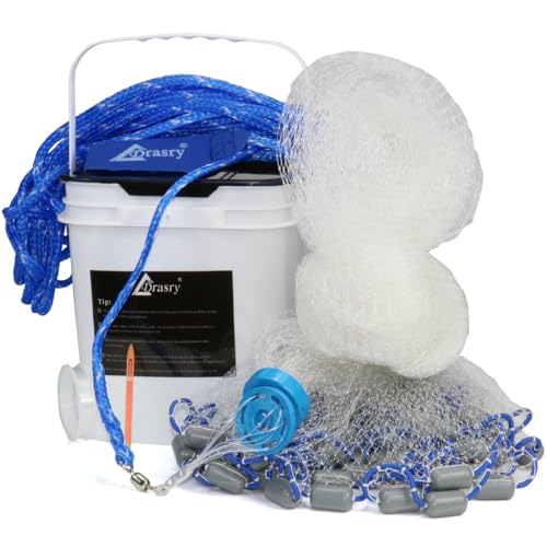 Drasry Saltwater Fishing Cast Net 3/8 and 1/4 Mesh with Heavy Duty Gray Sinker American Monofilament Fish Throw Net for Bait Trap 3FT 4FT 5FT 6FT 7FT 8FT 9FT Radius - size: 3FT Radius, style: 3/8 Mesh 1 Lb/Ft
