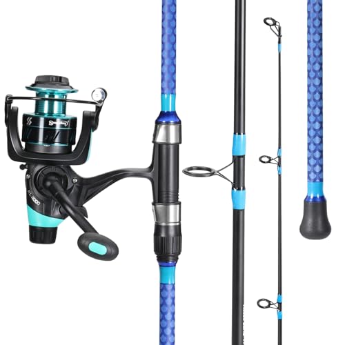 Sougayilang 3 Piece Baitfeeder Combo Surf Fishing Rod Combo Medium/Heavy Travel Spinning Rod with 4000 Size Reel (9'/10'/11'/12') - size: 10'0"