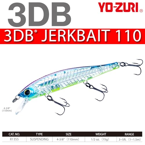 Yo-Zuri 3DB Jerkbait 110, Suspending, 4-3/8 Inch, 110mm, Natural Ayu - color: Ghost sexy shad, size: 4-3/8 Inch
