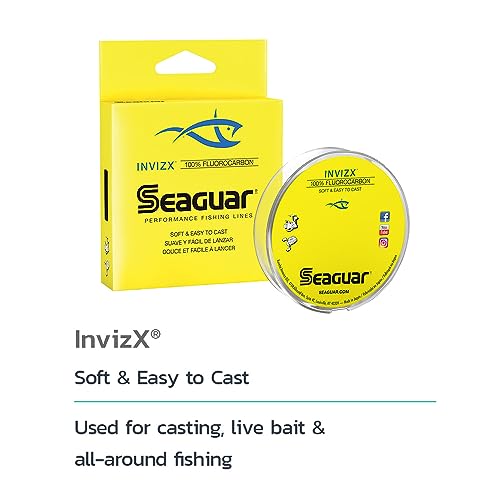 Seaguar InvizX Multi-Species Fishing Line for Casting, Live Bait, Freshwater, 100% Fluorocarbon, Clear, Multiple Sizes - size: 4lbs/1000yds