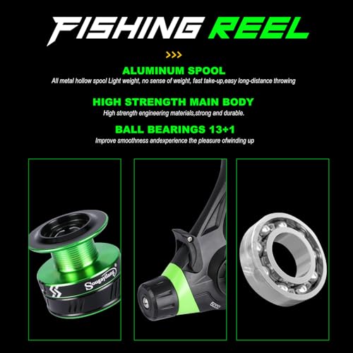 Sougayilang 3 Piece Surf Fishing Rod Combo Medium/Heavy Travel Spinning Rod with 4000/5000 Size Reel Baitfeeder Combo(9'/10'/11'12') - color: green, size: 11ft-Spinning-3Pc-MH