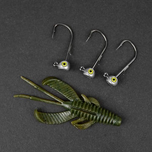 15-Pack Fish Eye Ned Rig Jig Heads with Welded Wire Bait Keeper – 1/16 3/32 1/8 3/16 1/4oz with 2/0 3/0 Hooks, Chartreuse Eyes, Secure Finesse TRD Hookup for Bass Fishing - size: 1/16oz - 15Pack