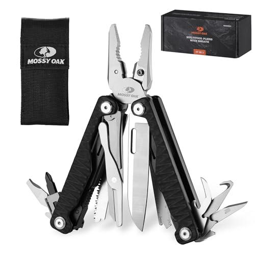 MOSSY OAK 17-in-1 Multitool Pliers CNC-Machined Steel G10 Handle | Includes nylon sheath and belt clip with anti-slip G10 handle for camping, hiking, hunting, survival, and EDC use - style: 17-in-1 with CNC Pliers & G10 Handle