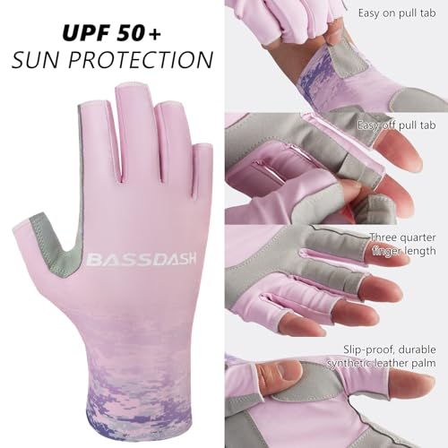 Bassdash ALTIMATE UPF 50+ Women’s Fishing Gloves UV Sun Protection Fingerless Gloves for Kayaking Paddling Hiking Cycling Driving Shooting Training - color: Pink Digital Gradient, size: Medium