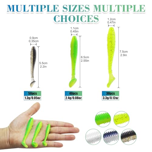 Soft Fishing Lures, 6.5cm/8cm Paddle Tail Swimbaits Soft Plastic Lures Kit for Bass Trout Walleye Crappie 30pcs/40pcs… - color: B-6.5cm/2.55in-40pcs