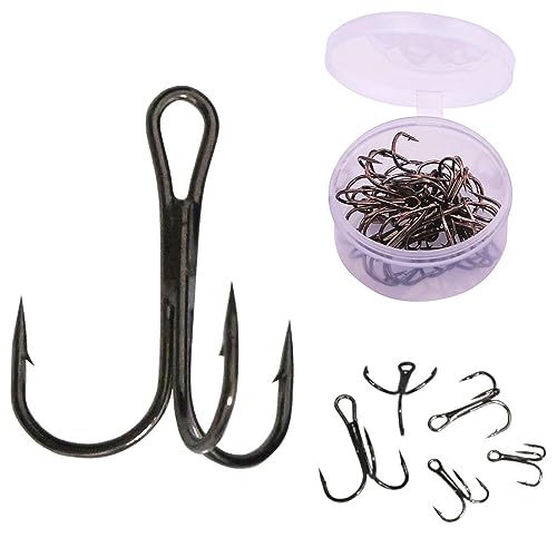 20pc/Box Fishing Treble Hooks Set High Carbon Steel Fishing Hooks Classic Round Bend Hook 2# 4# 6# 8# 10# - color: Black, size: 4#-20pcs