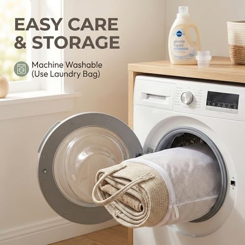 65L Extra Large Blanket Basket for Living Room - Woven Cotton Rope Laundry Hamper with Reinforced Handles - Storage Bin for Pillows, Comforters & Toys - Machine Washable,Oatmeal