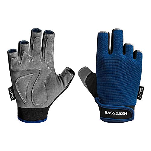BASSDASH Astro Fishing Gloves Men’s Women’s Fingerless Gloves for Game Fishing Kayaking Paddling Sailing MTB - color: Navy Blue, size: Large