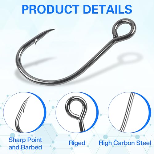 Inline Single Hooks, Inline Fishing Hooks for Treble Hook Replacement Lures Plugs Baits Large Eye with Barbed Saltwater Freshwater Fishing, #4#2#1 1/0 2/0 - size: 2#-100pcs