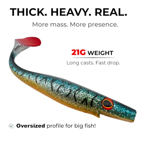 Thump Shad Paddle Tail Swimbait, 6" Soft Lures for Bass, Extra Weight Heavy Kicking Tail for Jig Head & Weighted Swimbait Hook, 3 Pack - color: Pearl Chartreuse Orange