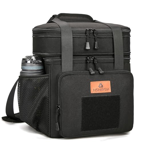 HSHRISH Expandable Large Tactical Lunch Box for Adults, Durable Insulated Lunch Bag with Shoulder Strap, Soft Cooler Bag for Men Work Outdoor Picnic Trips, 20 Can/16 L, Black