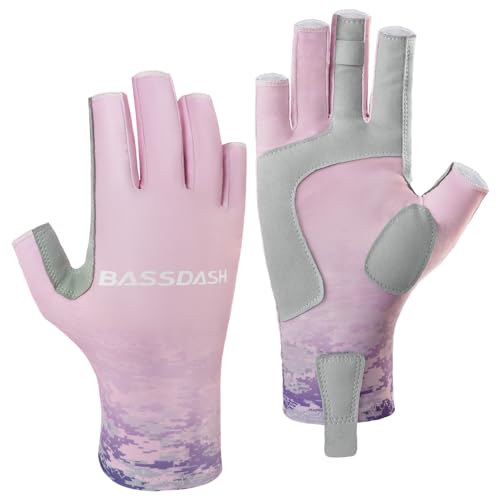 Bassdash ALTIMATE UPF 50+ Women’s Fishing Gloves UV Sun Protection Fingerless Gloves for Kayaking Paddling Hiking Cycling Driving Shooting Training - color: Pink Digital Gradient, size: Medium