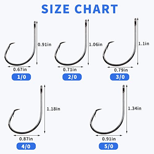 Inline Circle Hooks Saltwater, 80pcs High Carbon Steel Catfish Hooks in-Line Straight Eye Octopus Circle Hook Saltwater Freshwater Fishing Hooks for Catfish Bass - size: 80pcs 8/0