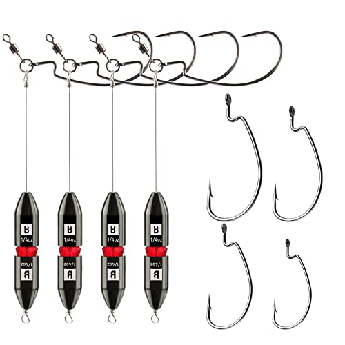 Booms Fishing TR1 Tokyo Rig, Pre Rigged Punch Shot Rig, Replaceable Hook Punchshot Kit, Bass Fishing Accessories Including Brass Bullet Weights, EWG Hooks, Barrel Swivel, Split Ring, Steel Wire, Bead - color: Black_1/2oz_4pack