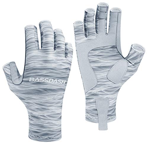 Bassdash ALTIMATE UPF 50+ Women’s Fishing Gloves UV Sun Protection Fingerless Gloves for Kayaking Paddling Hiking Cycling Driving Shooting Training - color: Grey Water Camo, size: X-Small